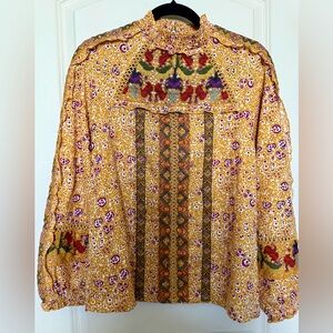 Bohemian Embroidered Yellow Floral Blouse